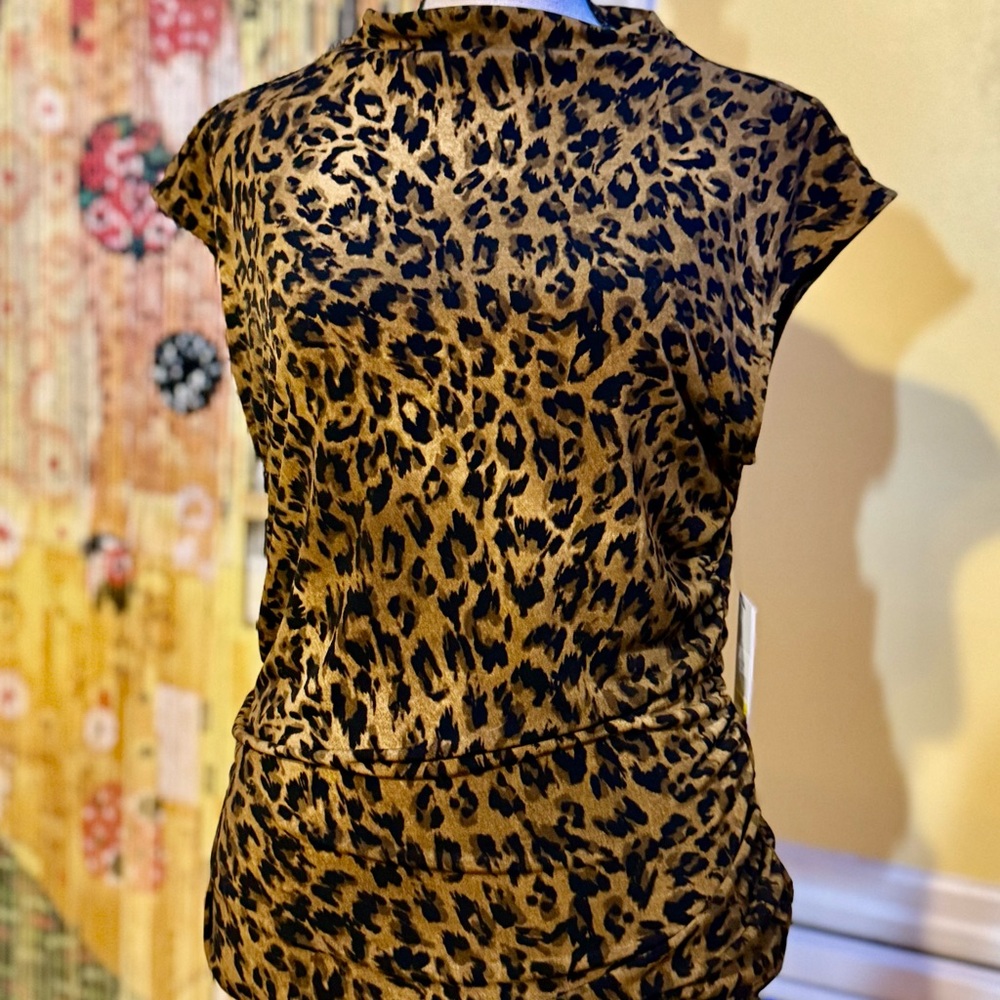 DKNY Black and Brown Animal Print Short Sleeve Top - Picture 7 of 7